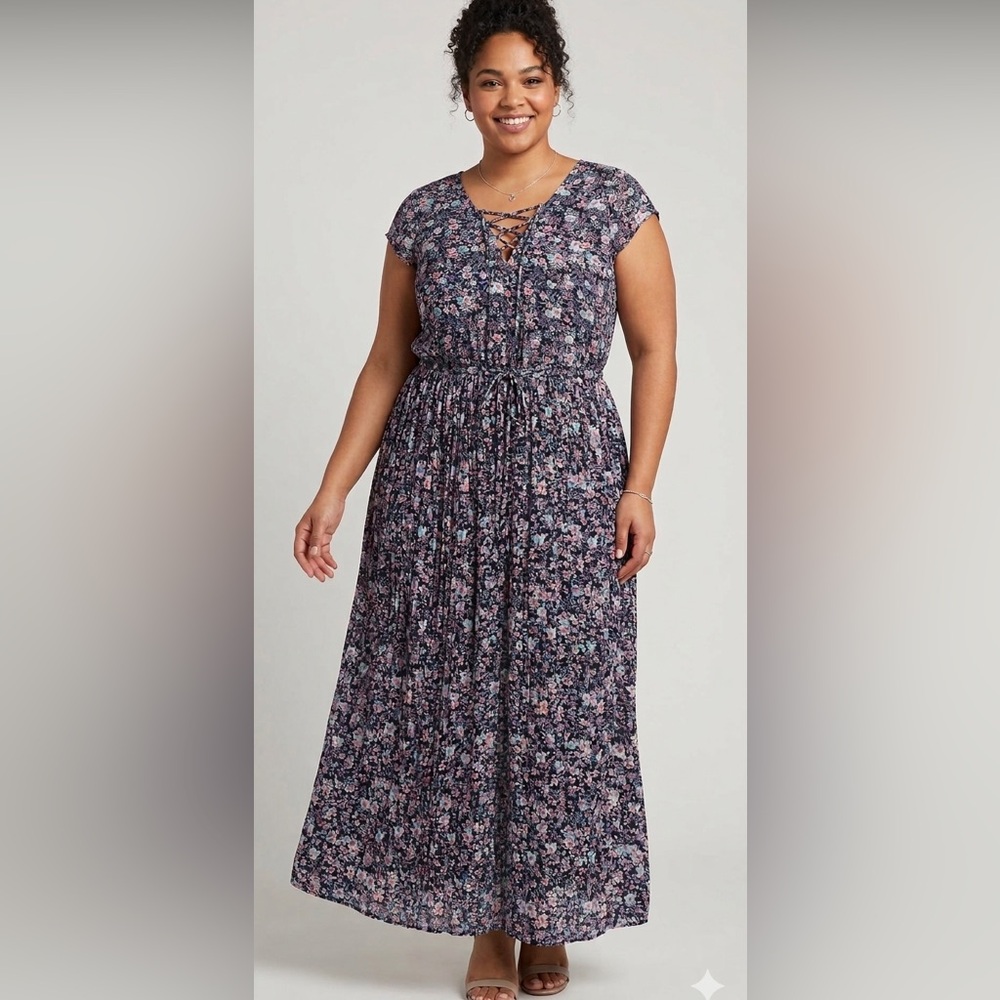 Ashley Nell Tipton for Boutique Floral Lace up Floral Maxi Dress Sz 0X or 20